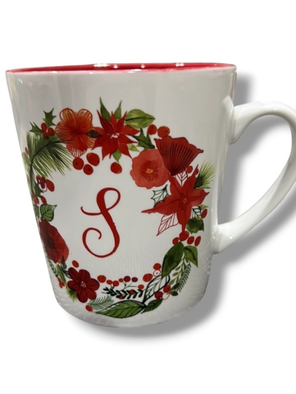 Austin & Ash Christmas S Initial Poinsettias Holiday Large Coffee Mug